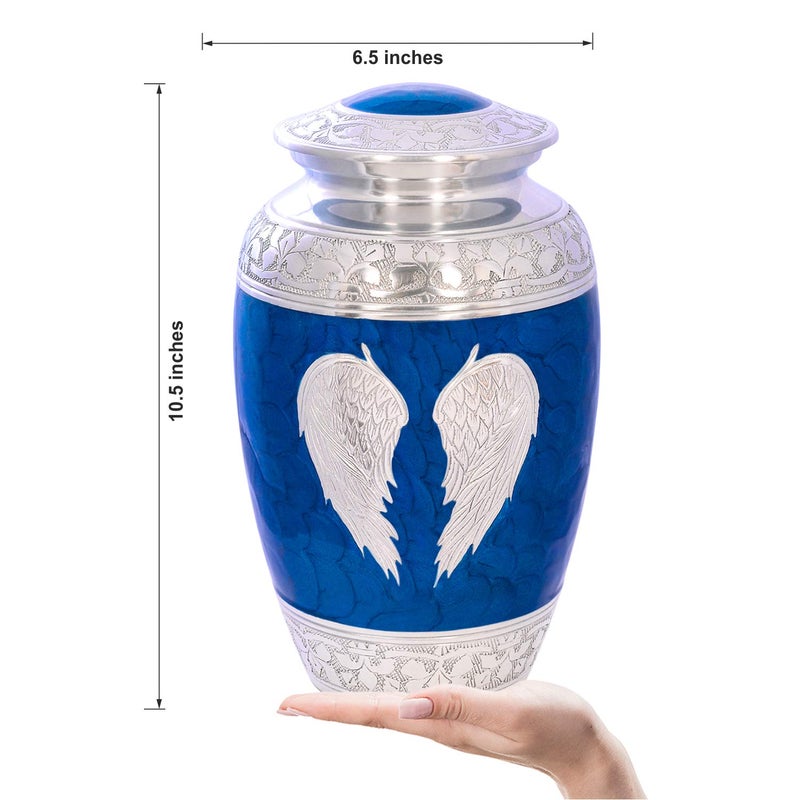 Divit Shilp Cremation Urn for Human Ashes with Satin Bag, for Adults up to 200 lbs | Large Handcrafted Funeral Urns (Blue Angel Wings, Adult) - Image 5